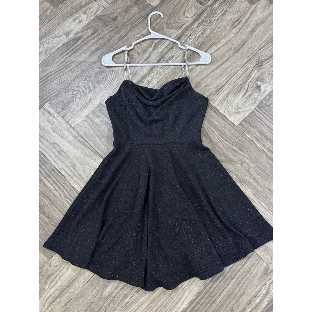 CITY Triangles Juniors 5 Draped Neckline Short Dress Black Glow